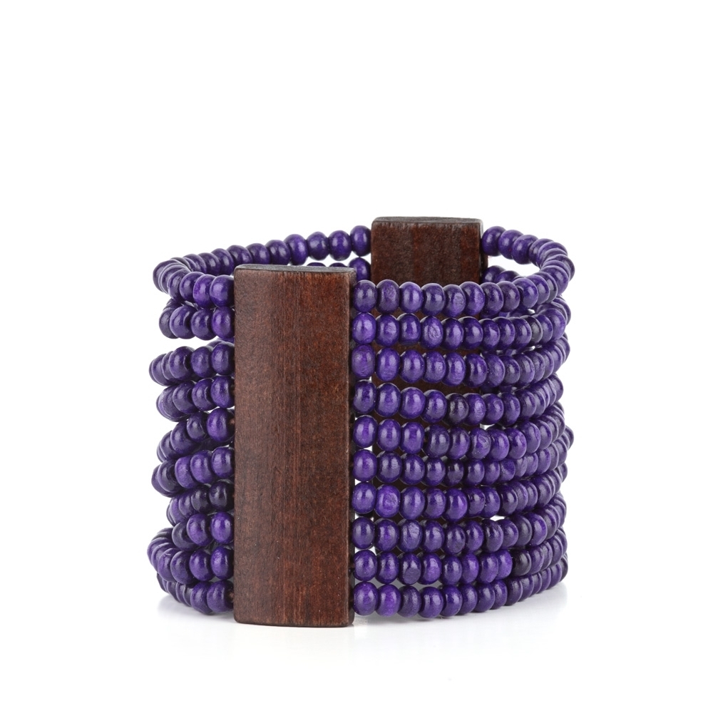 Paparazzi Purple Beaded Bracelet with Wooden Detail